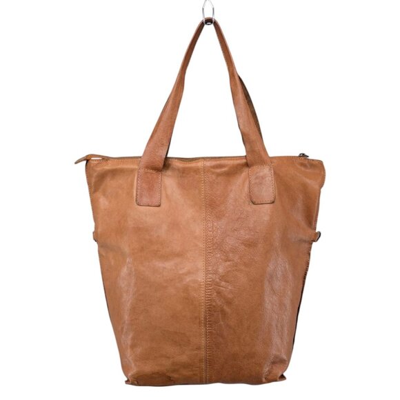 Nina Kendosa Paris Leather Tote Camel Brown Unstructured Shouldered Bag 16" - Picture 2 of 15